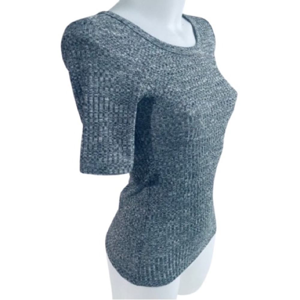 Frank & Oak Knit  Ribbed Grey Ladies Short Sleeve Fitted  T- Shirt Size S